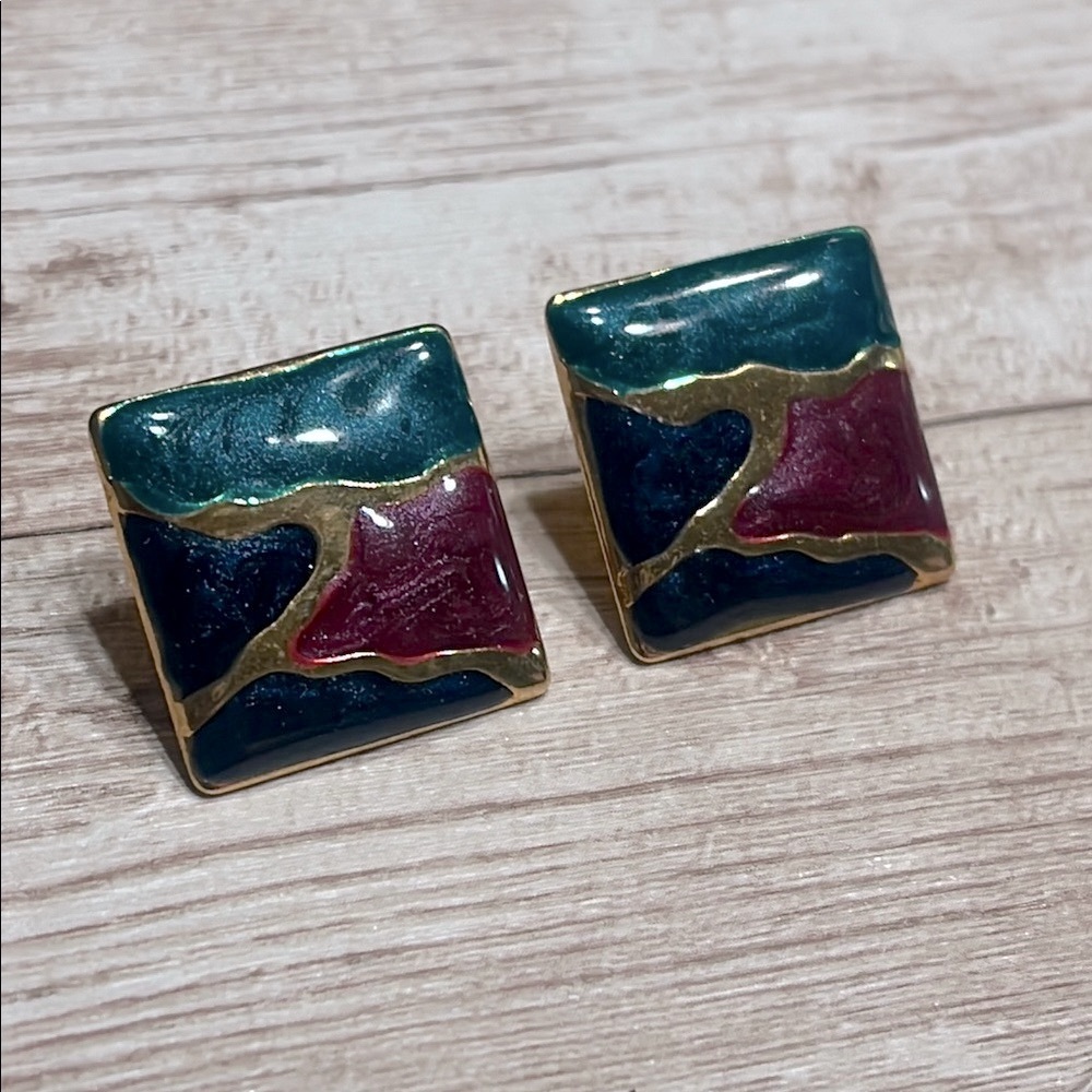 Vintage Enamel Colorful Square Earrings